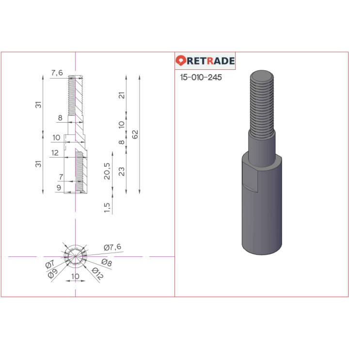 CNC 3D - Tiranti di Ricambio per Tirainserti Maschio/Femmina