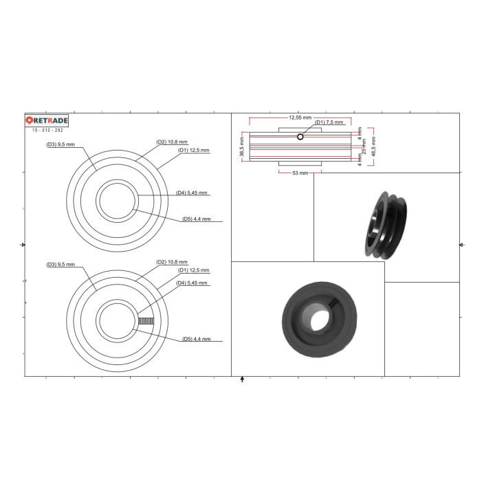 CNC 3D - Puleggia 2 Gole in Alluminio