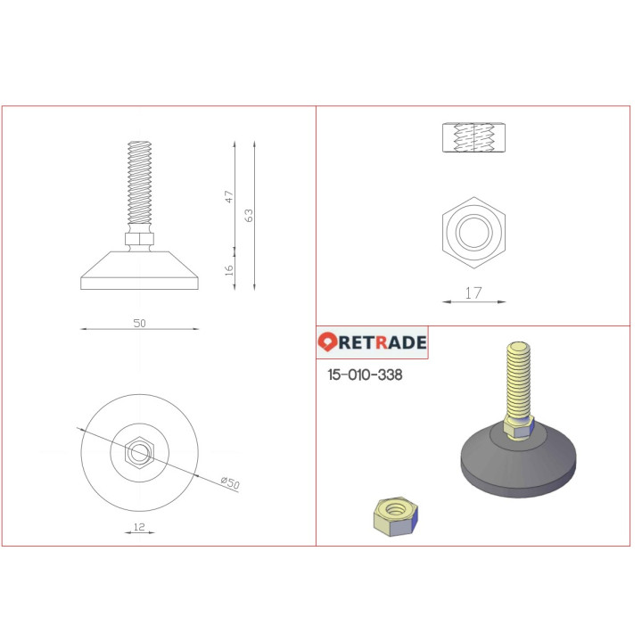 CNC 3D - Piedino di Livellamento con Base in Plastica