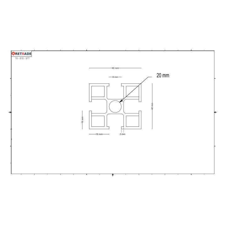 CNC 3D - Profilo Alluminio Estruso 40x40mm - L 720mm