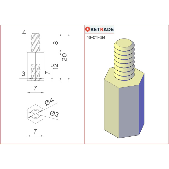 CNC 3D - 4 x Distanziatore in Acciaio Maschio/Femmina