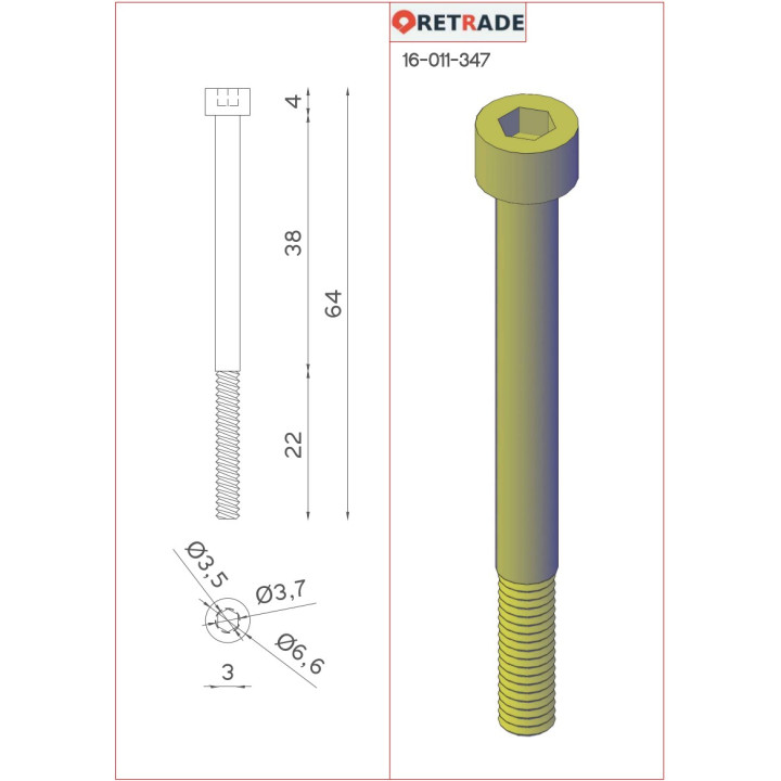 CNC 3D - 12x Viti a Testa Cilindrica con Esagono Incassato L 60mm