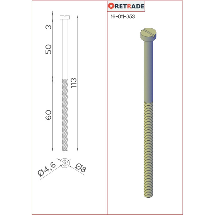CNC 3D - 7x Viti a Testa Tonda con Intaglio Uni L 110mm