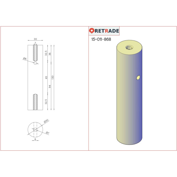 CNC 3D - Albero in Alluminio L. 130mm