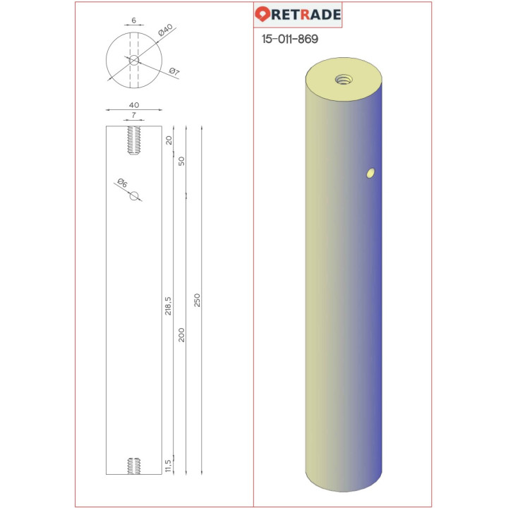CNC 3D - Albero in Alluminio L. 250mm