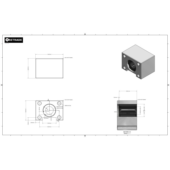 CNC 3D - Cuscinetto Lineare 70x50x50mm