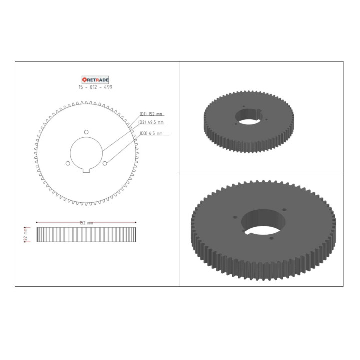 CNC 3D - Ingranaggio Ruota Dentata 52 Denti
