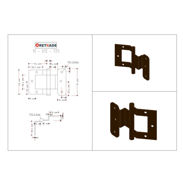 CNC 3D - 2x Cerniere per Porta
