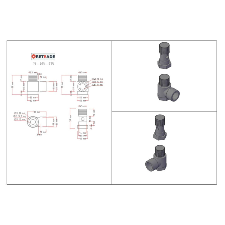 2x Raccordi Pneumatici a L Filettato M/F 3/8"