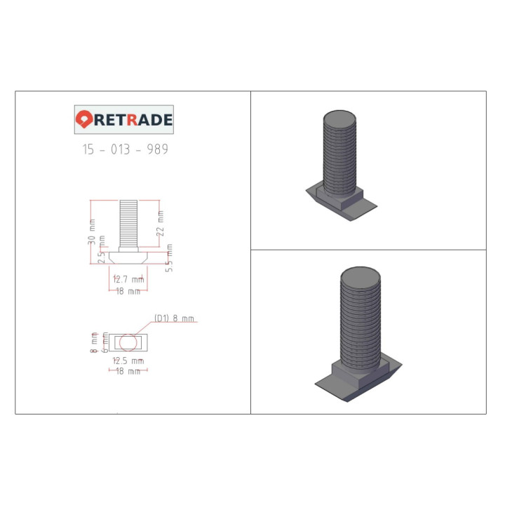 9x Viti a Testa Martello 8.8 per Profili in Alluminio