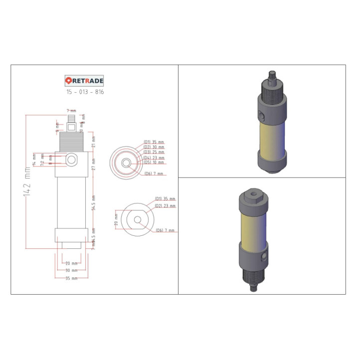 CNC 3D - Pistone Pneumatico 25x49mm Doppio Azzione Maschio