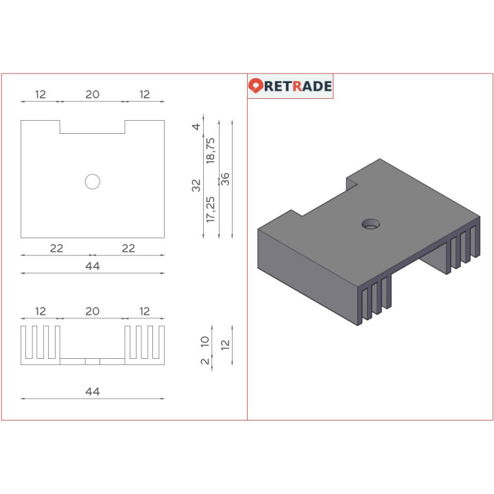 Dissipatore di Raffreddamento in Alluminio NERO 44x36x12mm