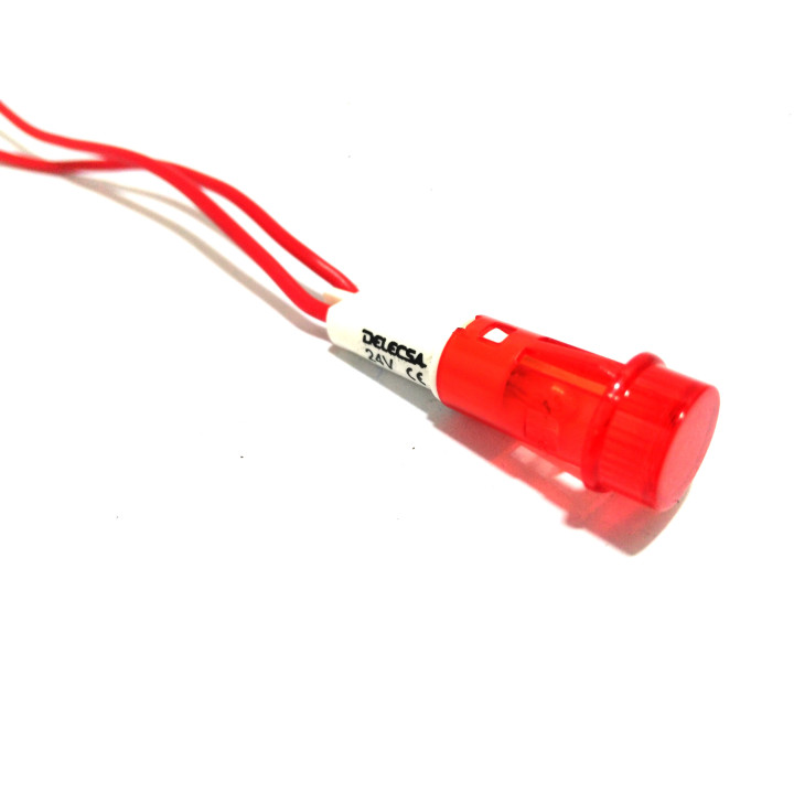 DELECSA D-201 - Lampada Pilota con Cavo ⌀8,5mm 24V - Rosso