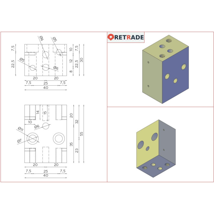 Blocco di Supporto in Acciaio 40x30x55mm