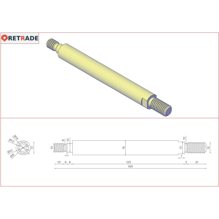 Albero in Acciaio M/M Ø.Est16mm L.169mm