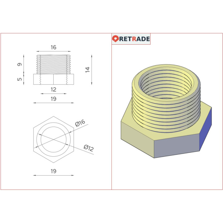 Riduttore Idraulico Filettato Dritto Connettore Maschio 3/8" Femmina 1/4"