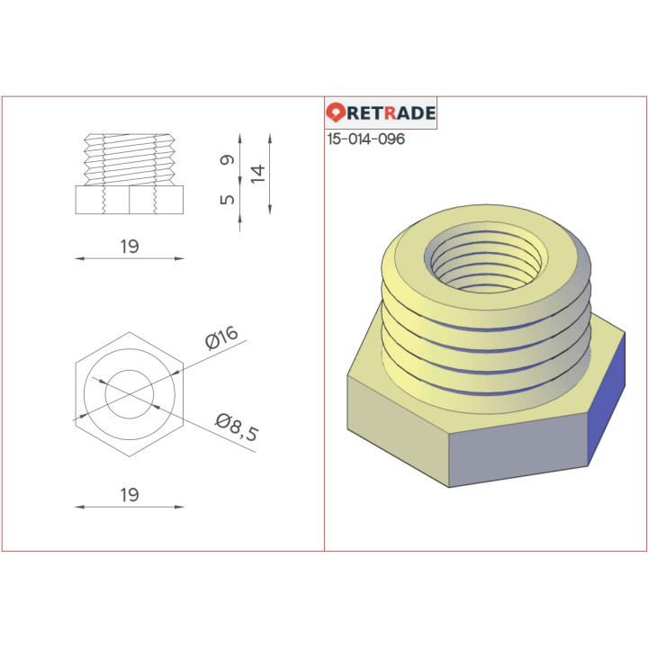3x Riduttori Idraulici Filettati Dritto Connettore Maschio 3/8" Femmina 1/8"