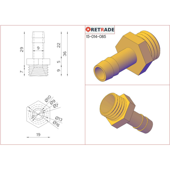 Portagomma in Ottone Accoppiamento Dritto Connessione G 3/8"
