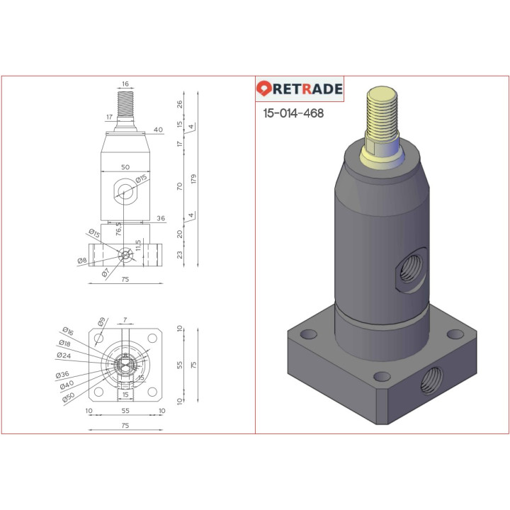 Cilindro Idraulico a Profilo Tondo Doppio Effetto - Attaco 3/8"