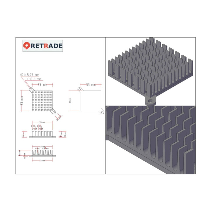 Dissipatore di Raffreddamento in Alluminio NERO 60.5x24x35mm