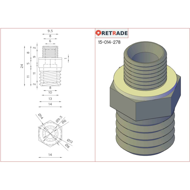 Raccordo Filettato in Acciaio Nipplo Esagonale M/M 1x 1/8" 1x 1/4"