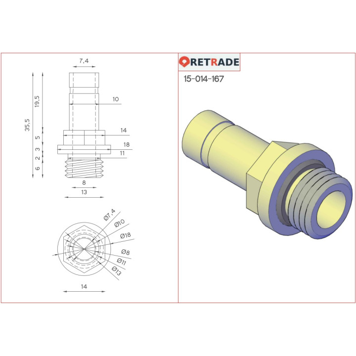 Raccordo Filettato in Acciaio,Nipplo per Tubo 10mm Attaco 1/4"