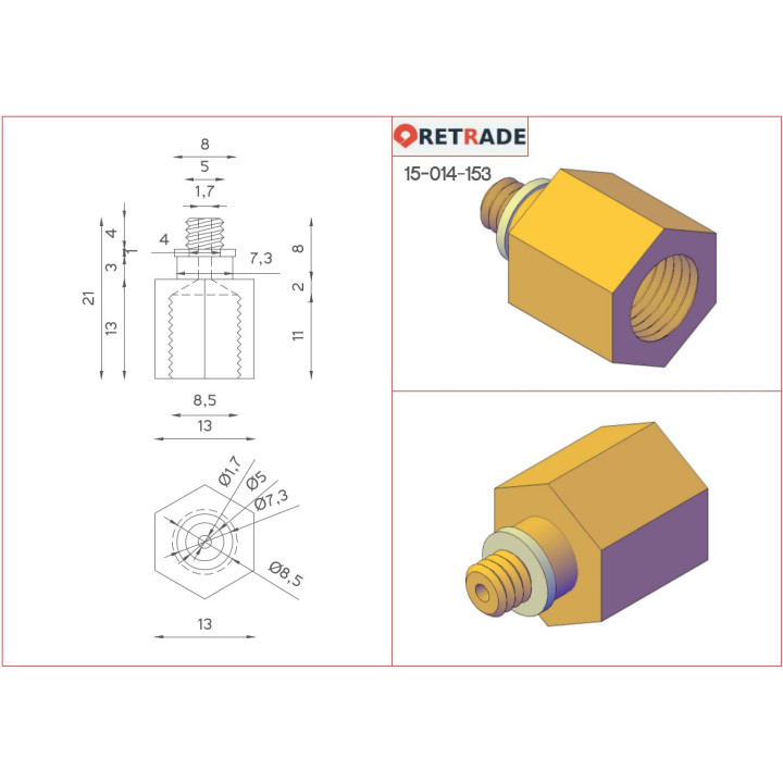 Riduttore Pneumatico Filettato Dritto Maschio M5 Femmina 1/8" 400bar