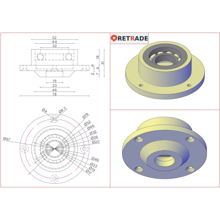 Cuscinetto Flangiato per Riduttore Ø.Est 78mm