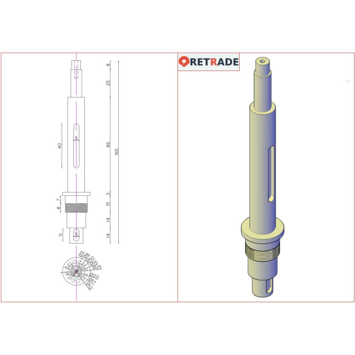 Albero per Riduttore , Filettatura M20 L.165mm