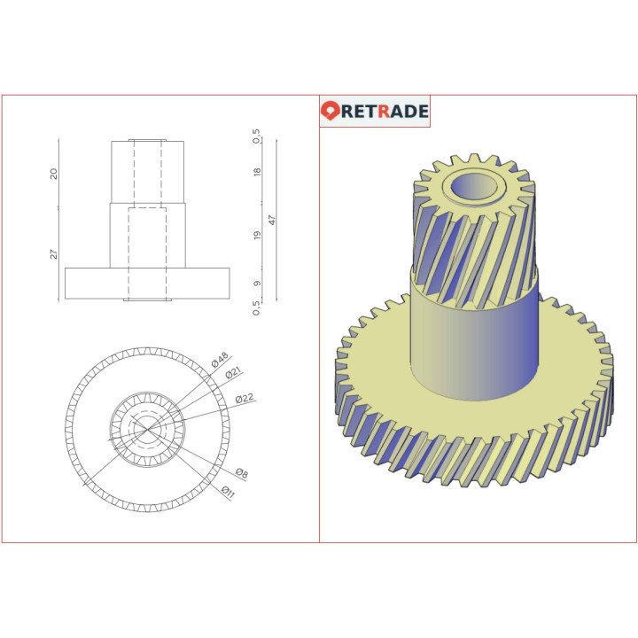 CANON FU3-0122 - Ingranaggio 18T/44T  Bianco per Canon IR1600