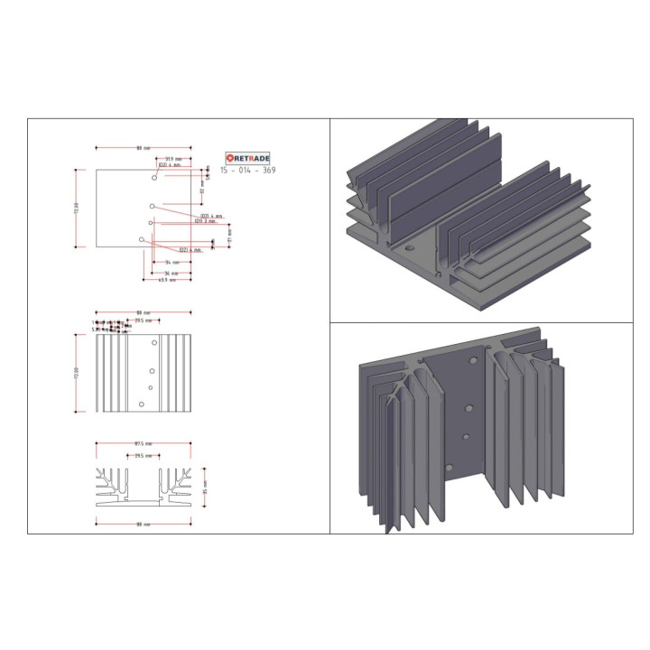 Dissipatore di Raffreddamento in Alluminio NERO 88x72x35mm