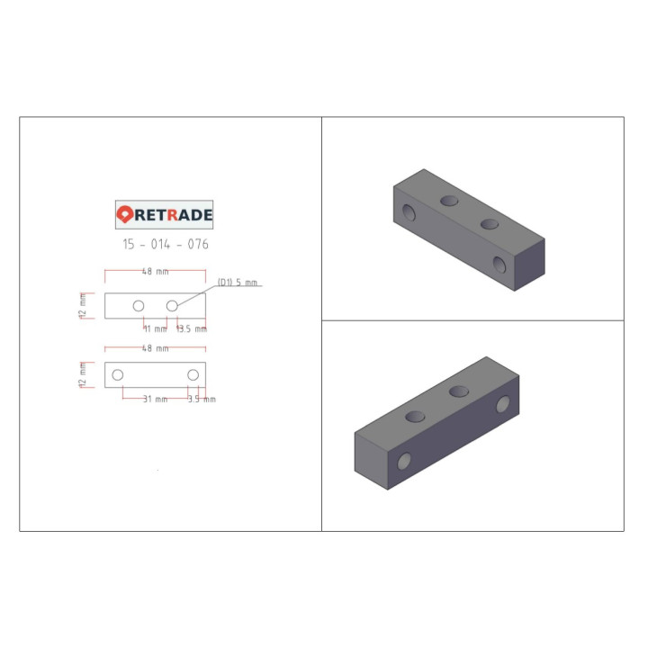 3x Blocco di Supporto 48x12x12mm