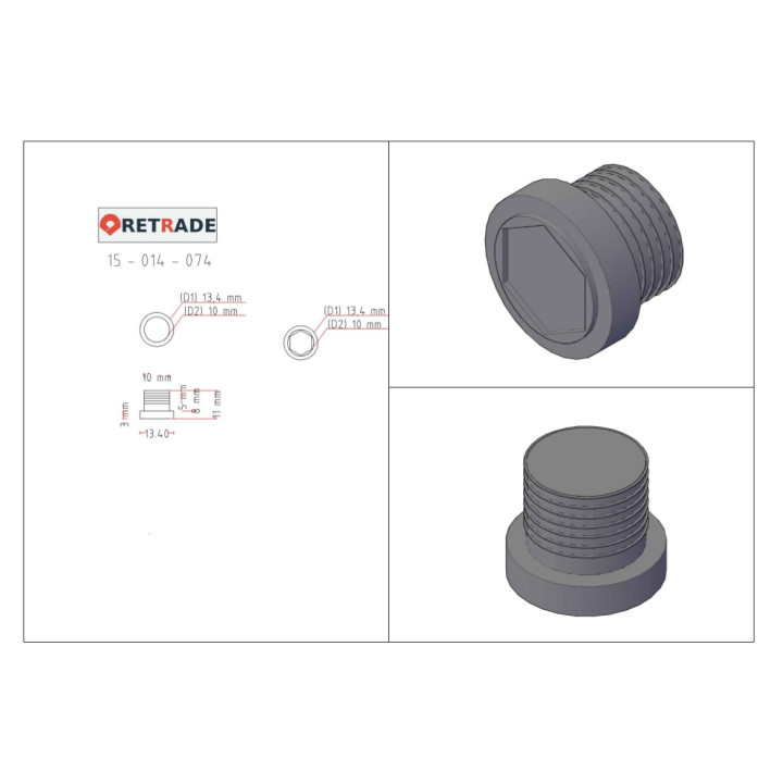 4x Tappo a Testa Cilindrica con Esagono Incassato Maschio 3/8"