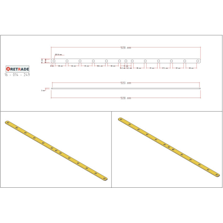 Landa Forata in Bronzo 525x15x3mm con Fori Ø8mm