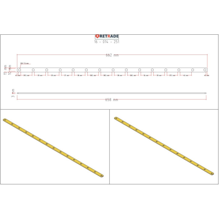 Landa Forata in Bronzo 662x15x3mm con Fori Ø8mm
