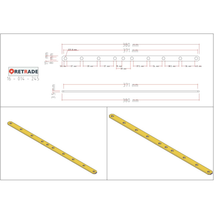 Landa Forata in Bronzo 385x15x3mm con Fori Ø8mm