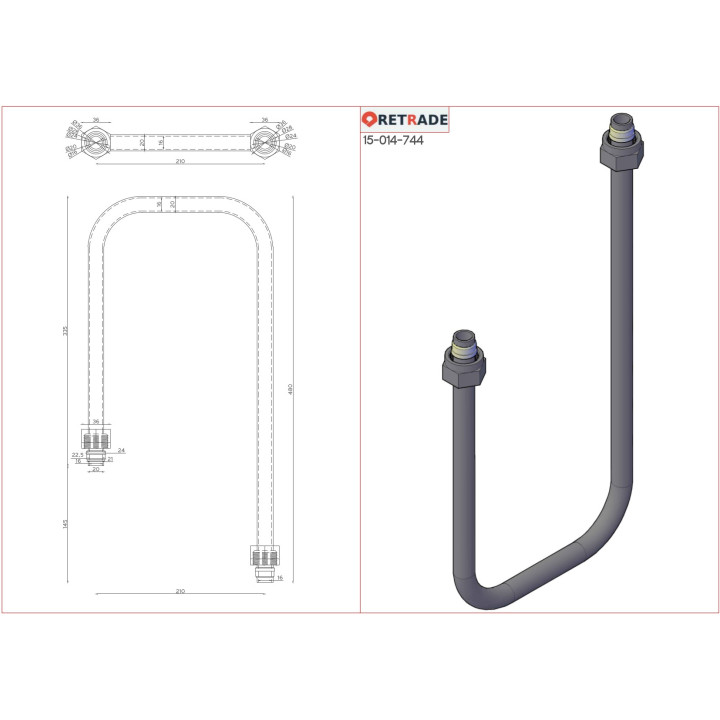 Tubo di Olio ad Alta Pressione Forma aU , Attaco Femmina 1-1/8