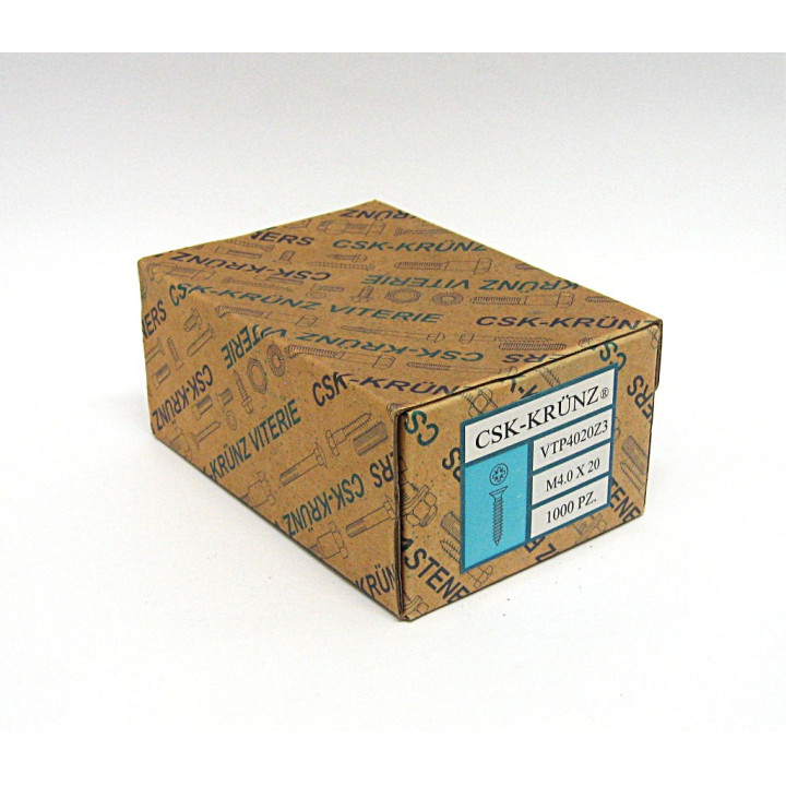 1000pz. Vite Testa Piatta a Croce Zincato per Truciolato M4.0x20mm