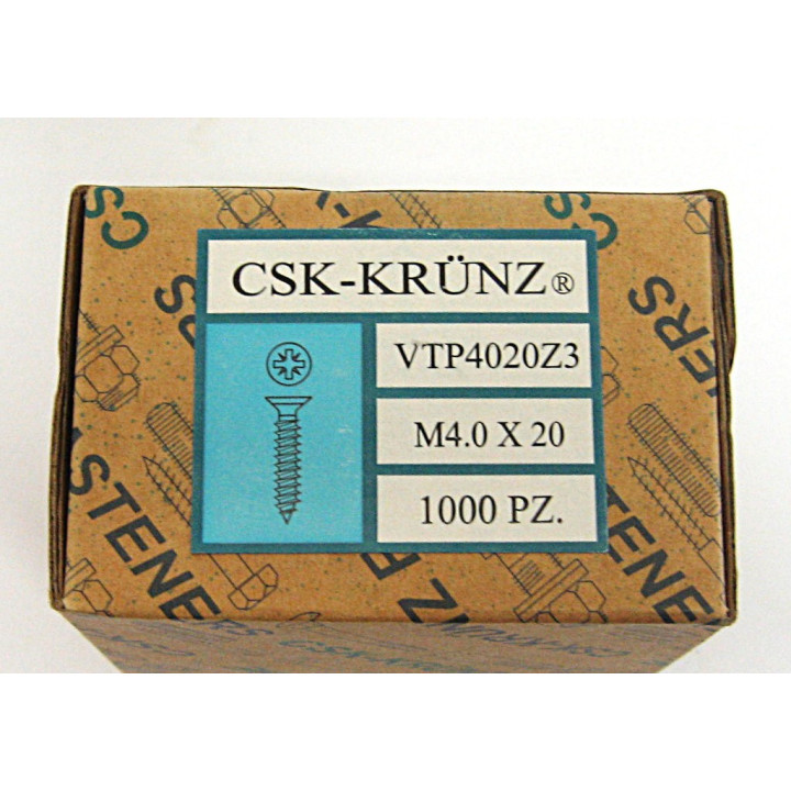 1000pz. Vite Testa Piatta a Croce Zincato per Truciolato M4.0x20mm