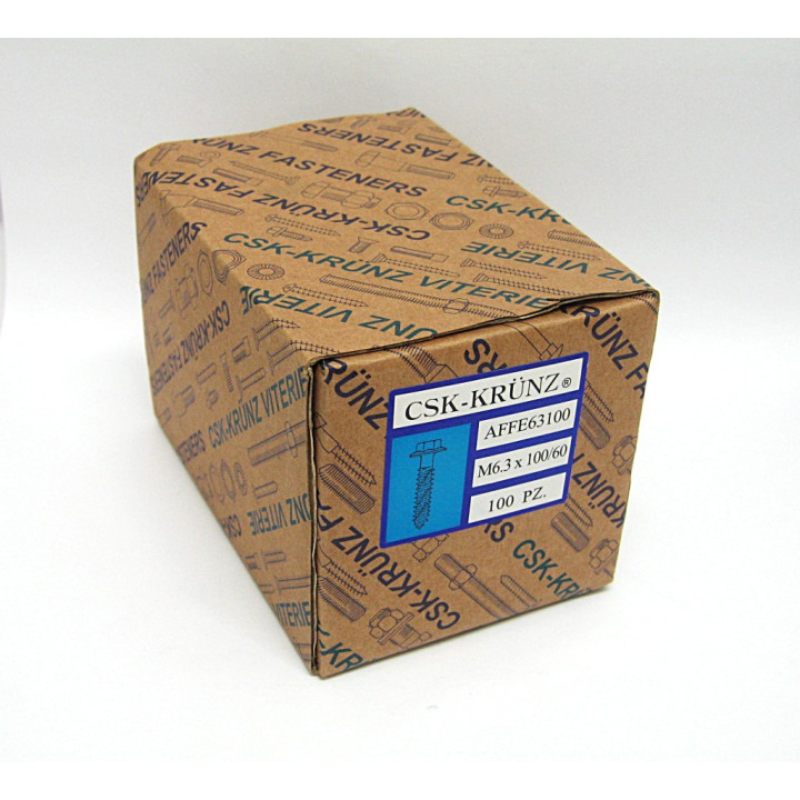 100pz. Vite Autofilettata Testa Esagonale Zinco Gambo Parzialmente Filettato M6.3x100/60mm