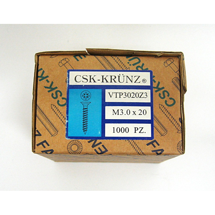 1000 pz. Screw Flat Head Flared Cross M3.0x20mm