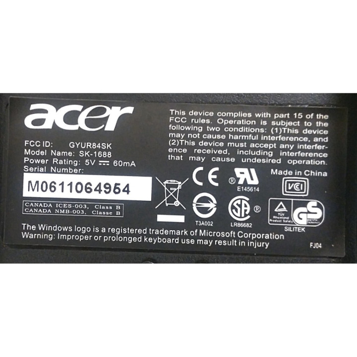ACER -  Tastiera per pc SK-1688 PS/2 Nera