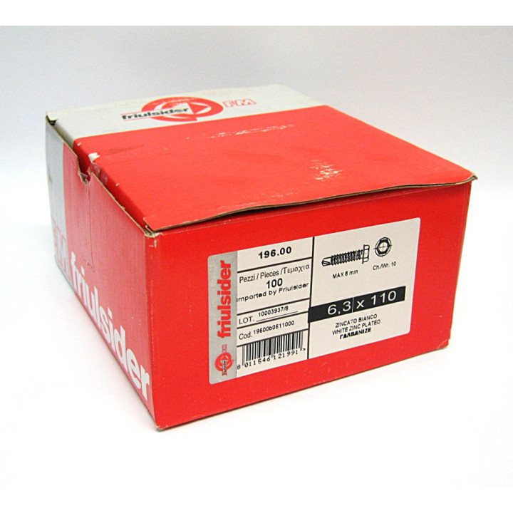 100 pz. Vite Testa Esagonale Ch10 Zincato Bianco Gambo Parzialmente Filettato M6.3x110mm