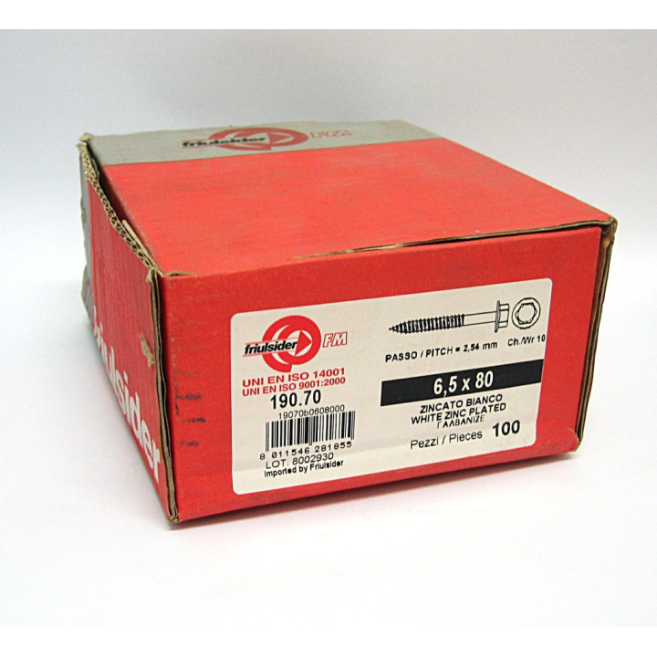 100 pz. Screw Hex Head Ch 10 Pitch 2.54mm M6.5x80mm