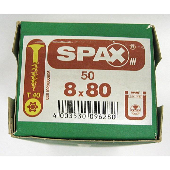 50pz. Vite Testa Piatta a Torx (T40) M8x80mm