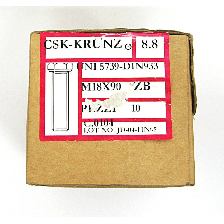 10 pz. Screw/Bolt Hex Head  UNI 5739 DIN 933 M18x90 Zinc White