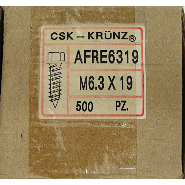500pz. Vite Testa Esagonale Autofilettata Zincato M6.3x19mm