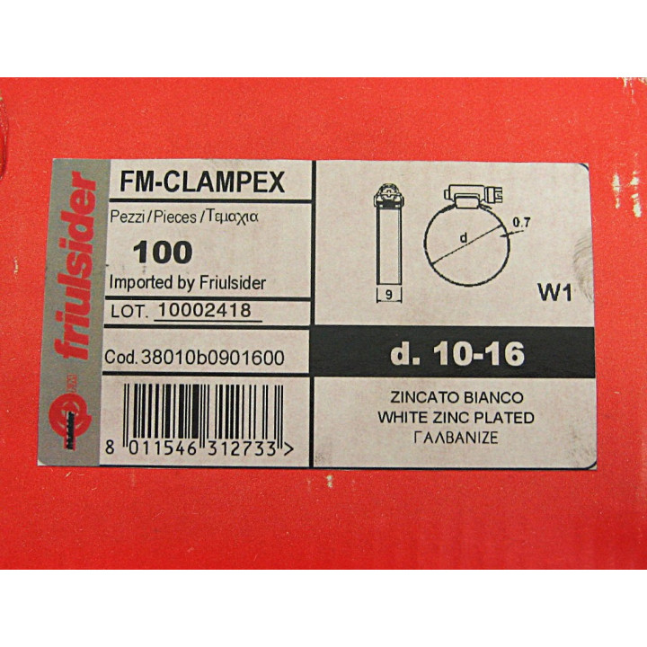 100 pz. Hose Clip Zinc Plated White W1 d. 10-16