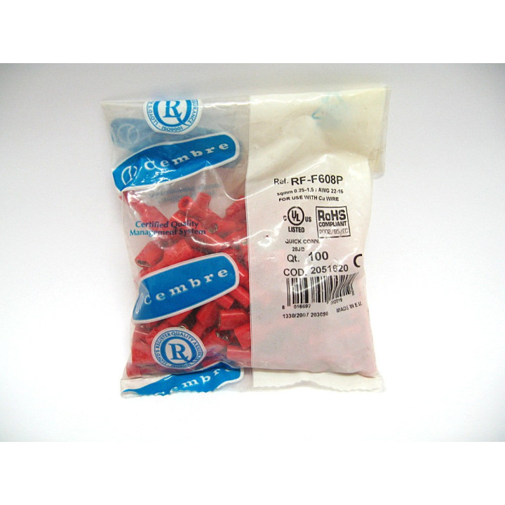 100 pz. Totally Isolated Cable Terminal Tab Female 0.25-1.5mmq