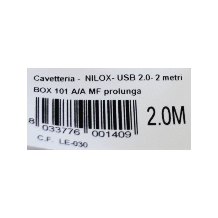 NILOX LE-030 - Cavo di Prolunga da A a USB 2.0 ad Alta Velocità - 80°C 30V 28AWG - Lunghezza Mt. 2 - Grigio